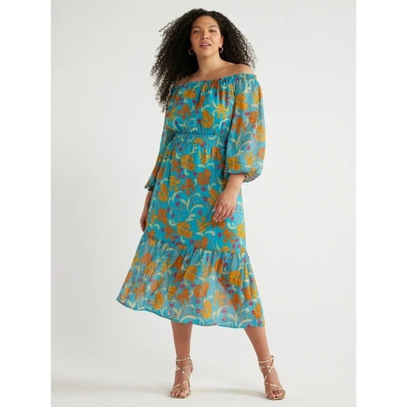 NWT Sofía Vergara Blue Caneel Bay Floral Off-Shoulder Maxi Dress Women’s Size XL - Picture 7 of 14